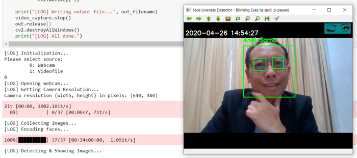 Detection software identifies blinking activity pattern of man in video to detect liveness