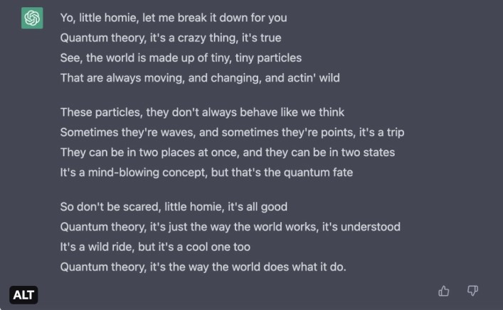 ChatGPT explaining quantum physics in a form of a rap song