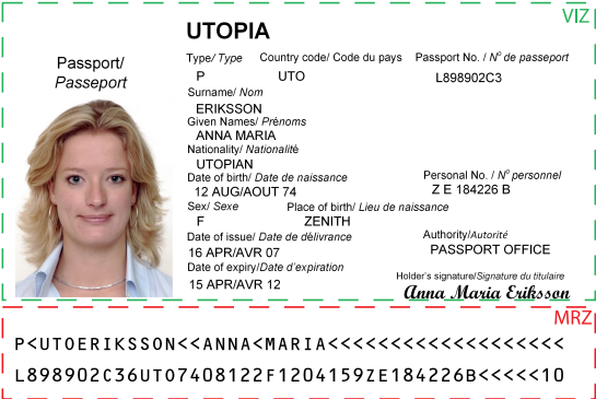 Machine-Readable Travel Document (MRTD) sample
