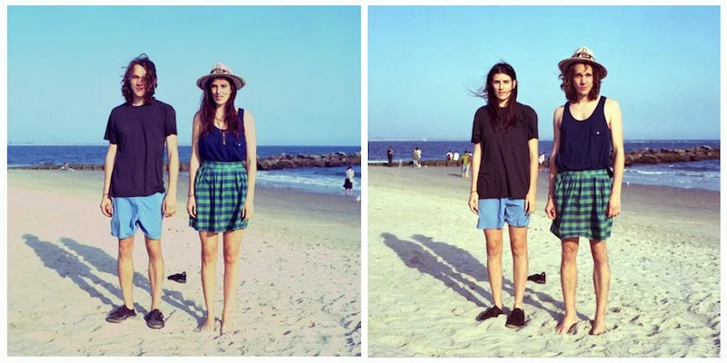 Couples appear to swap identities by swapping clothes with each other