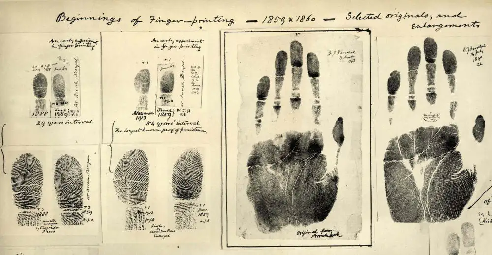 One of the earliest fingerprint identification examples in history (by W.J. Hershel)