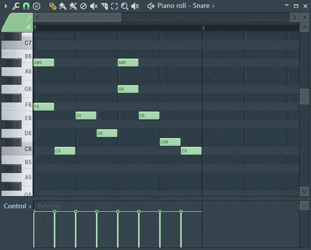 A piano roll example used in FL Studio DAW