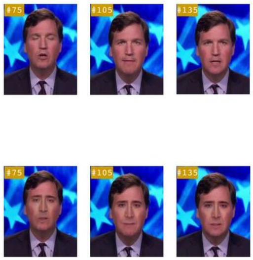 Real expressions of a person (above) and manipulated expressions created using Deepfakes (below)