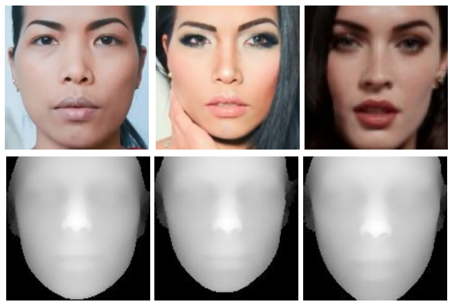 Images of three women are used to extract facial depth data for anti-spoofing