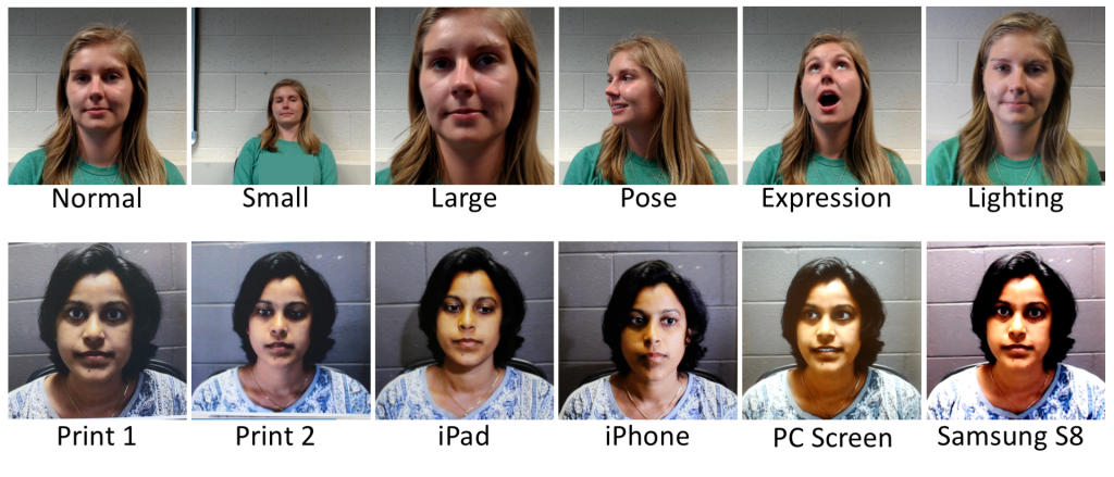 Samples from the SiW-M dataset displaying various poses, facial expressions and capturing methods