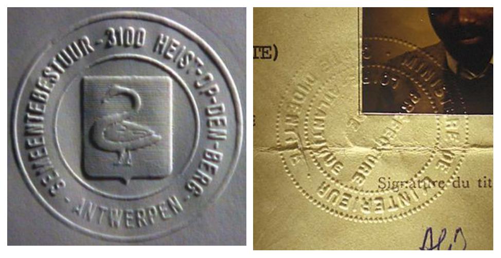 Validity of a European document can be confirmed via its security elements like embossing